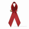 Red Ribbon Pin, Handmade with Satin Ribbon and Gold Pin in the Black